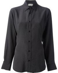 Черная блуза на пуговицах в горошек от Saint Laurent