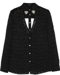 Черная блуза на пуговицах с вырезом от Versace