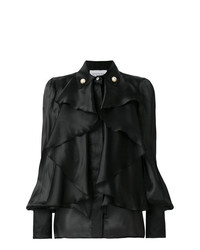 Черная блуза на пуговицах с украшением от Stefano De Lellis