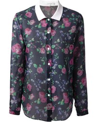 Черная блуза на пуговицах с цветочным принтом от Carven