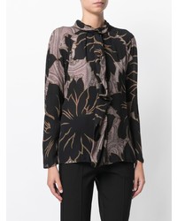 Черная блуза на пуговицах с цветочным принтом от Etro