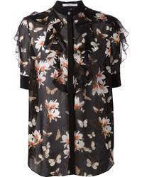 Черная блуза на пуговицах с цветочным принтом от Givenchy
