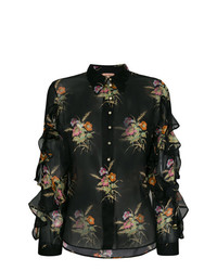 Черная блуза на пуговицах с цветочным принтом от N°21