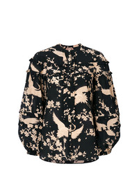 Черная блуза на пуговицах с цветочным принтом от N°21