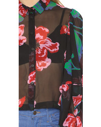 Черная блуза на пуговицах с цветочным принтом от Nicholas