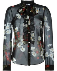 Черная блуза на пуговицах с цветочным принтом от RED Valentino