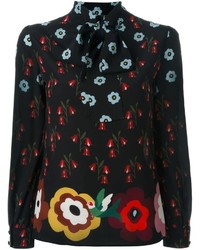 Черная блуза на пуговицах с цветочным принтом от RED Valentino