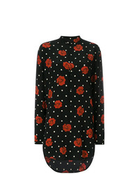 Черная блуза на пуговицах с цветочным принтом от Saint Laurent