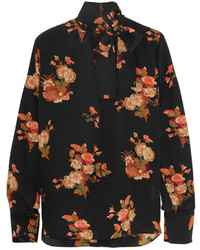 Черная блуза на пуговицах с цветочным принтом от Valentino