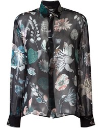 Черная блуза на пуговицах с цветочным принтом от Versus