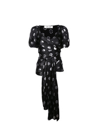 Черная блуза с коротким рукавом в горошек от Dvf Diane Von Furstenberg