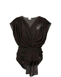 Черная блуза с коротким рукавом в горошек от Magda Butrym