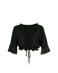 Черная блуза с коротким рукавом с рюшами