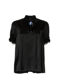 Черная блуза с коротким рукавом с рюшами от Macgraw