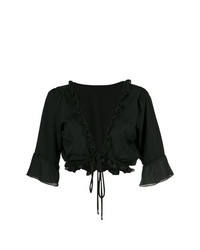 Черная блуза с коротким рукавом с рюшами от Olympiah