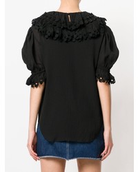 Черная блуза с коротким рукавом с рюшами от Chloé