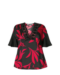 Черная блуза с коротким рукавом с цветочным принтом от McQ Alexander McQueen