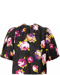 Черная блуза с коротким рукавом с цветочным принтом от MSGM