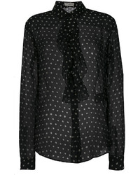 Черная блузка в горошек от Saint Laurent