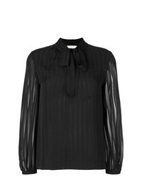 Черная блузка с длинным рукавом в вертикальную полоску