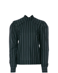 Черная блузка с длинным рукавом в вертикальную полоску от MSGM