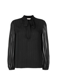 Черная блузка с длинным рукавом в вертикальную полоску от Tory Burch