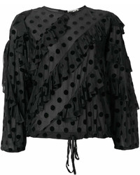 Черная блузка с длинным рукавом в горошек от Hache