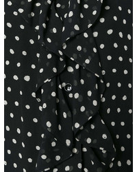 Черная блузка с длинным рукавом в горошек от Saint Laurent