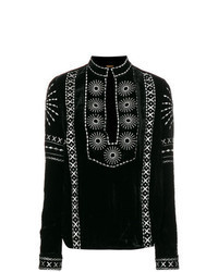 Черная блузка с длинным рукавом с вышивкой