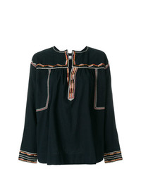 Черная блузка с длинным рукавом с вышивкой от Isabel Marant Etoile