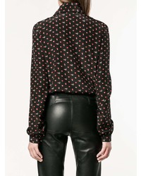 Черная блузка с длинным рукавом с принтом от Saint Laurent