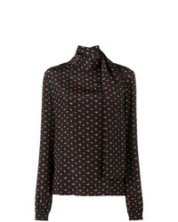 Черная блузка с длинным рукавом с принтом от Saint Laurent