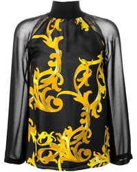 Черная блузка с длинным рукавом с принтом от Versace