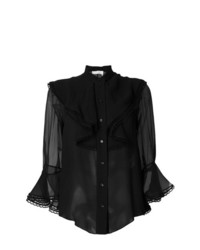 Черная блузка с длинным рукавом с рюшами от Chloé