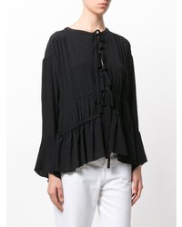 Черная блузка с длинным рукавом с рюшами от Boutique Moschino