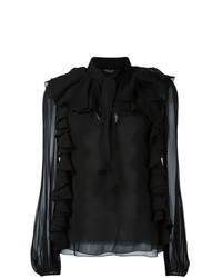 Черная блузка с длинным рукавом с рюшами от Giambattista Valli