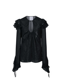 Черная блузка с длинным рукавом с рюшами от Rosie Assoulin