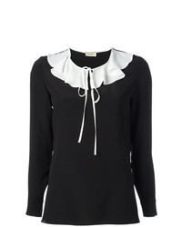 Черная блузка с длинным рукавом с рюшами от Saint Laurent