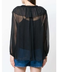 Черная блузка с длинным рукавом с рюшами от See by Chloe