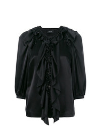 Черная блузка с длинным рукавом с рюшами от Simone Rocha