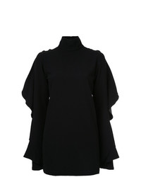 Черная блузка с длинным рукавом с рюшами от Strateas Carlucci