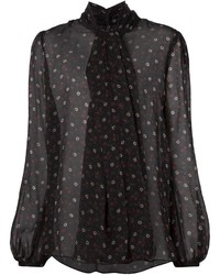 Черная блузка с длинным рукавом с цветочным принтом от Alexander McQueen
