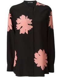 Черная блузка с длинным рукавом с цветочным принтом от Alexander McQueen