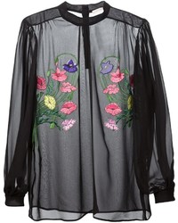 Черная блузка с длинным рукавом с цветочным принтом от Christopher Kane