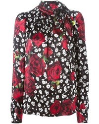 Черная блузка с длинным рукавом с цветочным принтом от Dolce & Gabbana