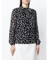 Черная блузка с длинным рукавом с цветочным принтом от Tory Burch