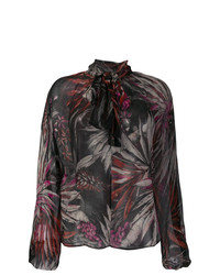 Черная блузка с длинным рукавом с цветочным принтом от Fausto Puglisi