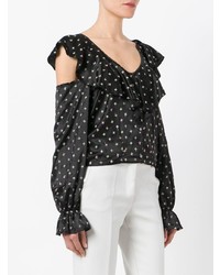 Черная блузка с длинным рукавом с цветочным принтом от ATTICO