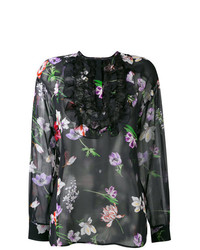Черная блузка с длинным рукавом с цветочным принтом от Giambattista Valli