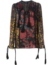 Черная блузка с длинным рукавом с цветочным принтом от Lanvin